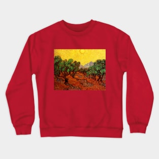 Olive Trees with Yellow Sky and Sun by Vincent van Gogh Crewneck Sweatshirt